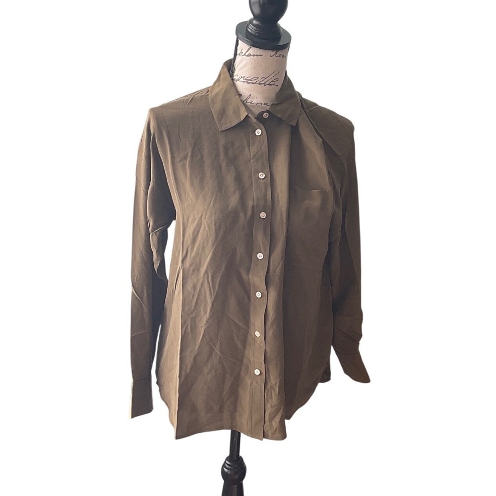 Everlane The Relaxed Shirt Khaki Olive Green Button Down Long Sleeve Womens 0